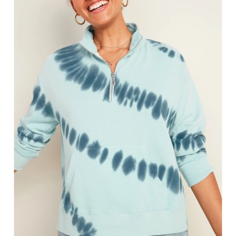 OLD NAVY Womens' Blue Cool Tie Dye Mock-Neck Half Zip Sweatshirt Sz XL